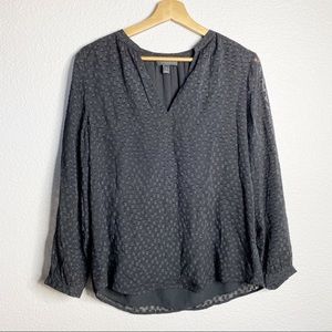 J.Crew- Black Silk Blend Clip Dot Blouse- Size 8